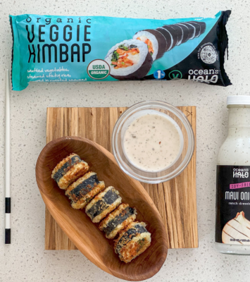 Fried Ocean's Halo Organic Veggie Kimbap with Ocean’s Halo Maui Onion Ranch dressing