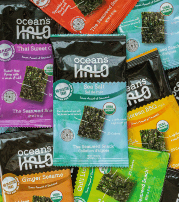 Ocean's Halo Trayless Seaweed Snacks Sea salt, Thai sweet chili, Korean bbq flavor.