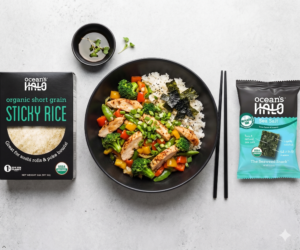 chicken stir fry and ocean's halo sticky rice