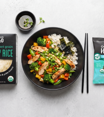 chicken stir fry and ocean's halo sticky rice