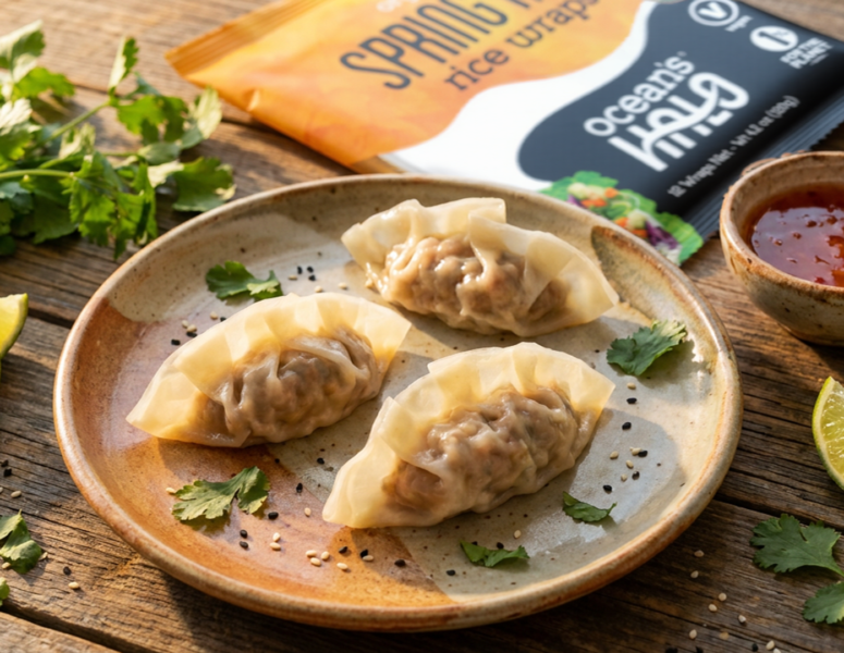 rice paper dumplings on a plate